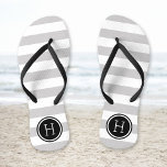 Grey and Black Preppy Stripes Monogram Jandals<br><div class="desc">Custom printed flip flop sandals with a preppy nautical stripe pattern and your custom monogram or other text in a circle frame. Click Customise It to change text fonts and colours or add your own images to create a unique one of a kind design!</div>