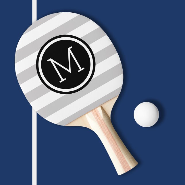Grey and Black Preppy Stripes Monogram Ping Pong Paddle (Creator Uploaded)