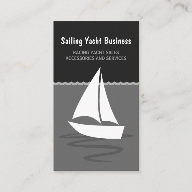 Grey and Black Sailing Yacht Sail Boat Boating Business Card (Front)