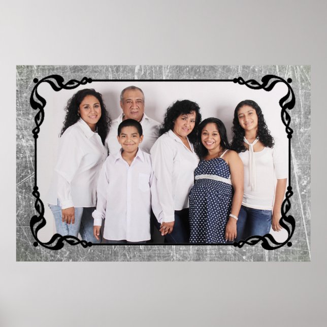Grey and Black Script Border Family Photo Poster (Front)