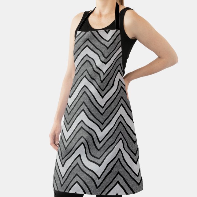 Grey and black sketch chevron apron (Insitu)