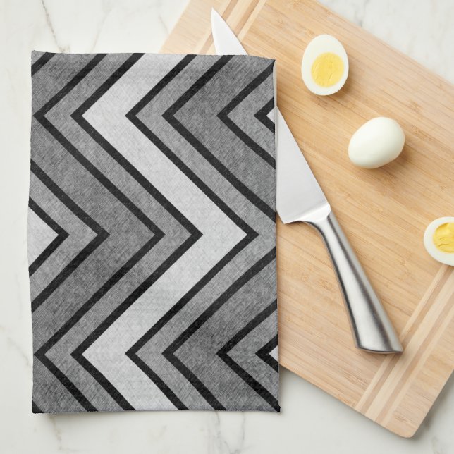 Grey and black sketch chevron tea towel (Quarter Fold)