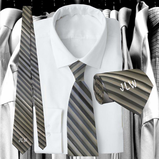 Grey and Black Smokey Monochromatic Stripes Tie (Creator Uploaded)