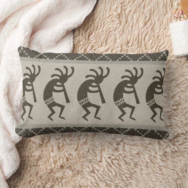Grey And Black Southwest Kokopelli Aztec Pattern Lumbar Cushion (Blanket)
