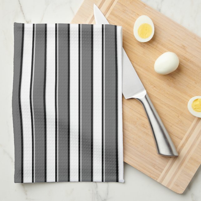 Grey and Black Stripes on White Kitchen Towels (Quarter Fold)