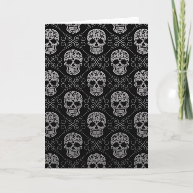 Grey and Black Sugar Skull Pattern Card (Front)
