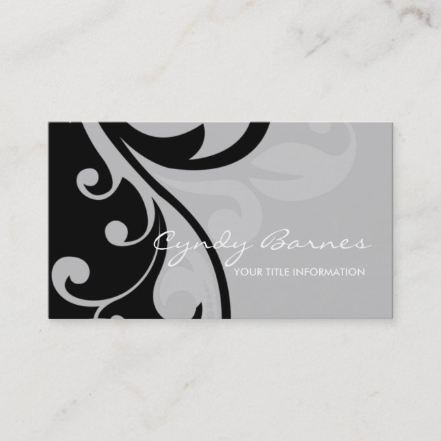 Grey and Black Swirls Business Card (Front)