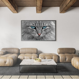 Grey and Black Tabby Cat with Beautiful Blue Eyes Poster