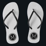 Grey and Black Tiny Dots Monogram Jandals<br><div class="desc">Custom printed flip flop sandals with a cute girly polka dot pattern and your custom monogram or other text in a circle frame. Click Customise It to change text fonts and colours or add your own images to create a unique one of a kind design!</div>