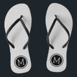 Grey and Black Tiny Dots Monogram Jandals<br><div class="desc">Custom printed flip flop sandals with a cute girly polka dot pattern and your custom monogram or other text in a circle frame. Click Customise It to change text fonts and colours or add your own images to create a unique one of a kind design!</div>