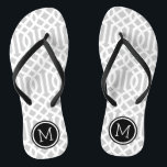 Grey and Black Trellis Monogram Jandals<br><div class="desc">Custom printed flip flop sandals with a stylish modern trellis pattern and your custom monogram or other text in a circle frame. Click Customise It to change text fonts and colours or add your own images to create a unique one of a kind design!</div>