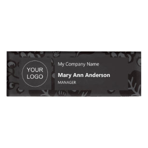 Grey and Black Vibrant and Bold Floral Pattern Name Tag