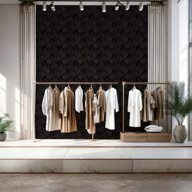 Grey and Black Vibrant and Bold Floral Pattern Wallpaper (A business that thrives on bold and vibrant design, with a signature touch of floral patterns.)