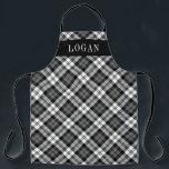 Grey and Black Watch Plaid Personalised Holiday Apron<br><div class="desc">Festive seasonal holiday apron features a classic grey,  black and white watch Scottish tartan plaid pattern with white serif monogram text that can be personalised with a name. Whether you're cooking Christmas dinner,  baking holiday cookies,  or doing dishes,  you'll look stylish this holiday season!</div>