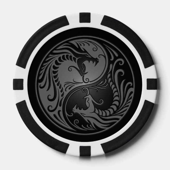 Grey and Black Yin Yang Dragon Poker Chips (Front)