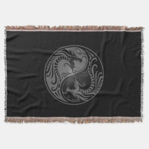 Grey and Black Yin Yang Dragons Throw Blanket
