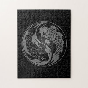 Grey and Black Yin Yang Koi Fish Jigsaw Puzzle