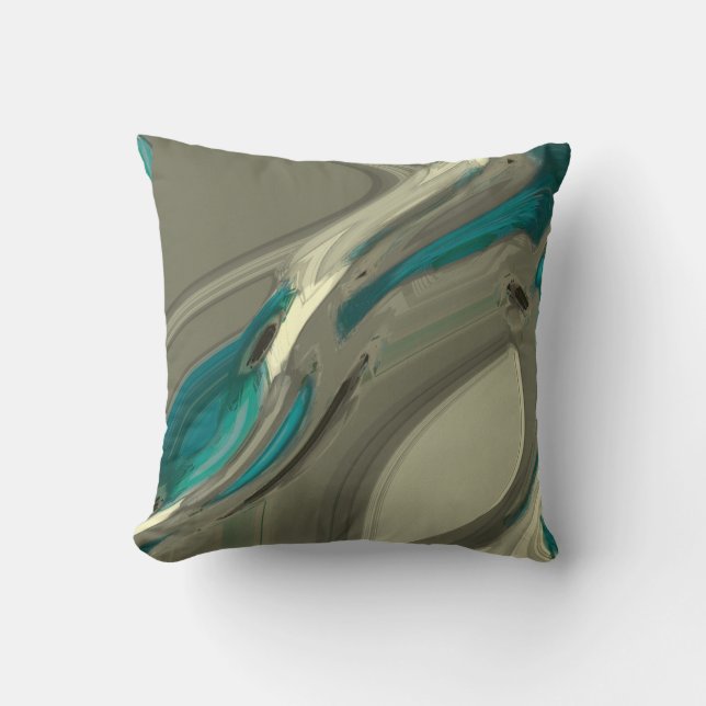 Grey and Blue Abstract Art Cushion (Front)