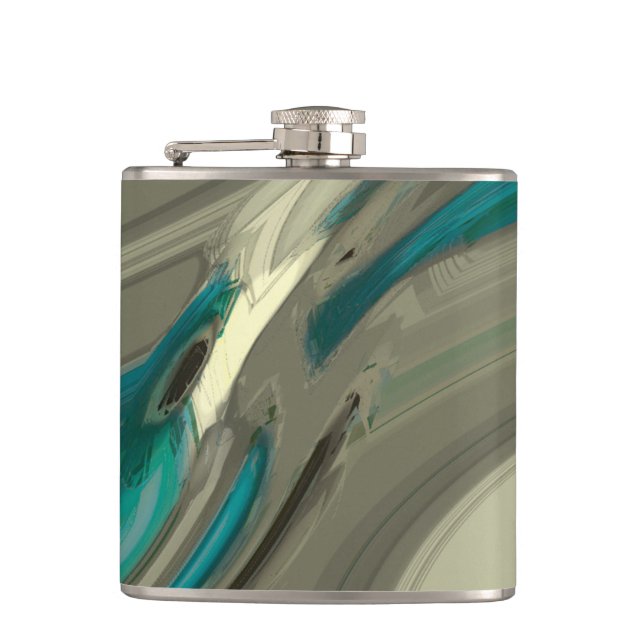 Grey and Blue Abstract Art Hip Flask (Front)