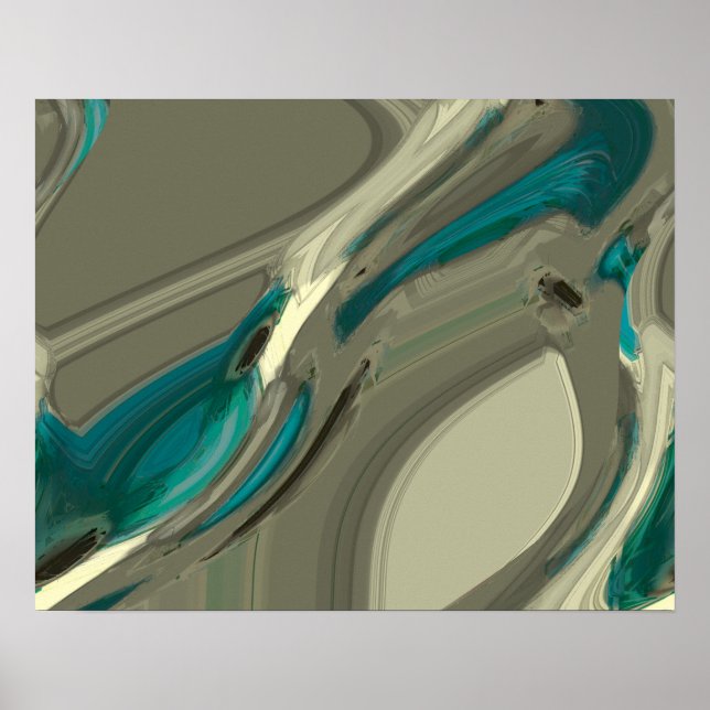 Grey and Blue Abstract Art Poster (Front)