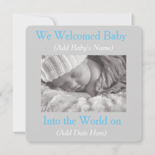 Grey and Blue Baby Boy Birth Announcements