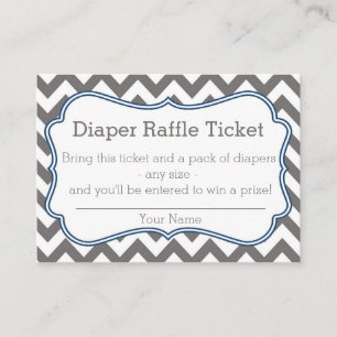 Grey and Blue Chevron Diaper Raffle Ticket Enclosure Card