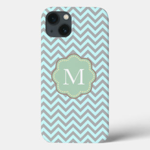 Grey and Blue Chevron Monogram iPhone 13 Case