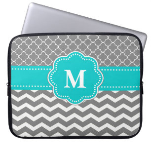 Grey and Blue Chevron Monogram Laptop Sleeve