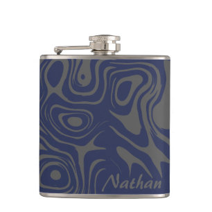 Grey and Blue Cool Abstract Pattern Personalised Hip Flask