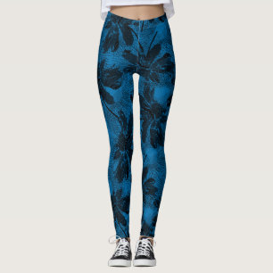 Grey and blue floral pattern. leggings