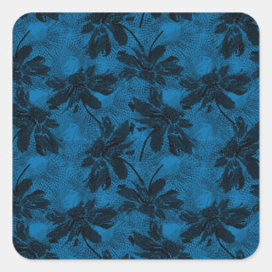 Grey and blue floral pattern. square sticker