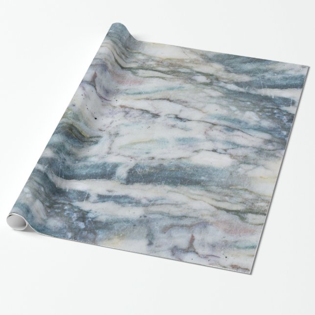 Grey And Blue Marble Texture Wrapping Paper (Unrolled)