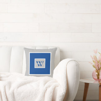 Grey and Blue Modern Simple Initial and Name  Cushion