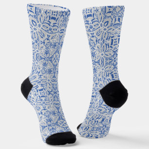 Grey and blue openwork lace pattern vintage socks