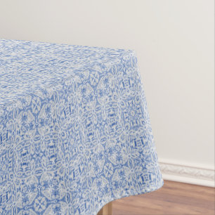 Grey and blue openwork lace pattern vintage tablecloth
