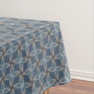 Grey and Blue Plant Leafy Pattern Cool Nature Art Tablecloth