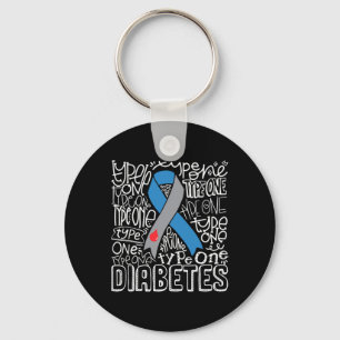 Grey And Blue Ribbon Typography Type 1 Diabetes Aw Key Ring