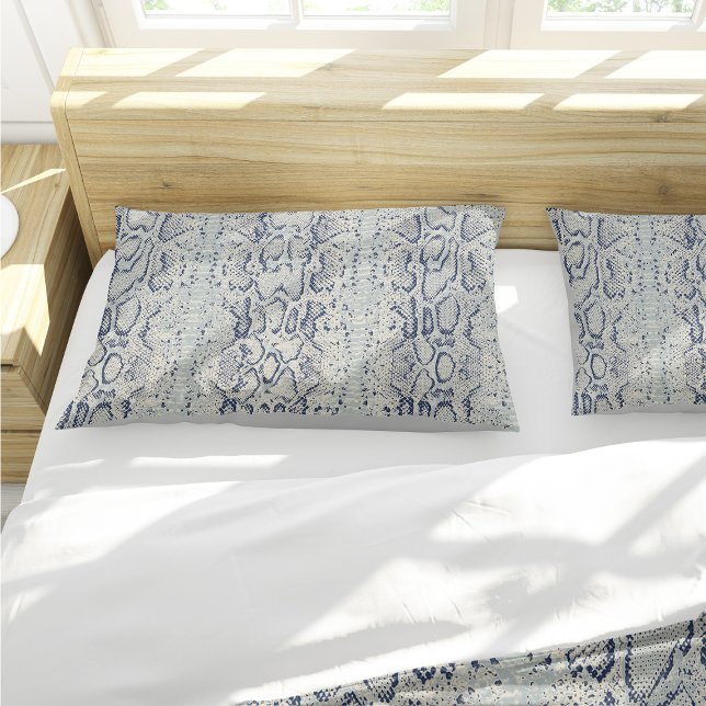 Grey and Blue Snake Skin Animal Print Pillowcase (Grey and Blue Snake Skin Print Pillow Case by Looly Elzayat)