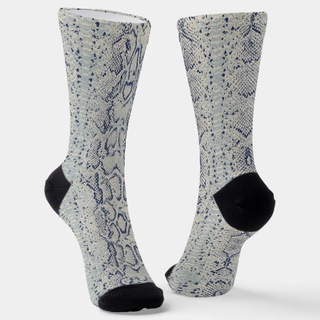Grey and Blue Snake Skin Animal Print Socks (Angled)