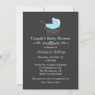 Grey and Blue Vintage Couple's Baby Shower Invitation