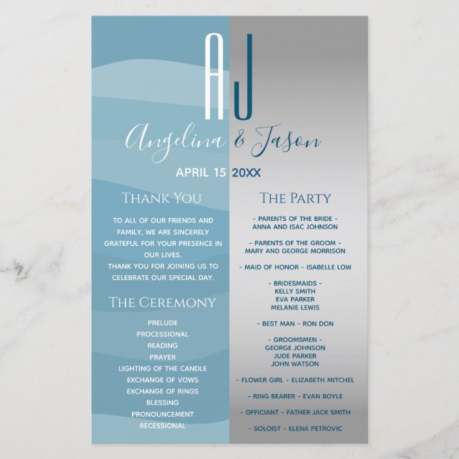 Grey and Blue Wedding Program (Front)