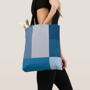 Grey And Blues Colour Block Print Tote Bag