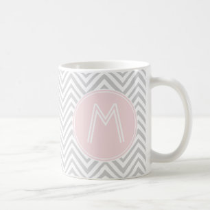 Grey and Blush Chevron Pattern Monogram Mug
