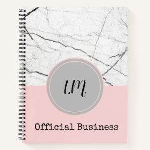 Grey and Blush White Marble Personalised Notebook