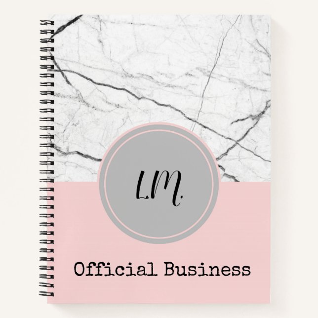 Grey and Blush White Marble Personalised Notebook (Front)