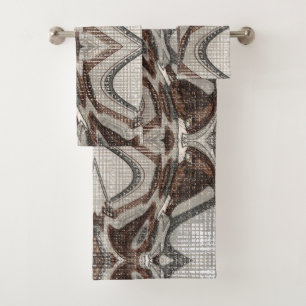 Grey and Brown Abstract Art Bath Towel Set