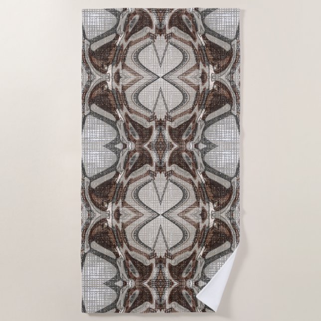 Grey and Brown Abstract Art Beach Towel (Front)