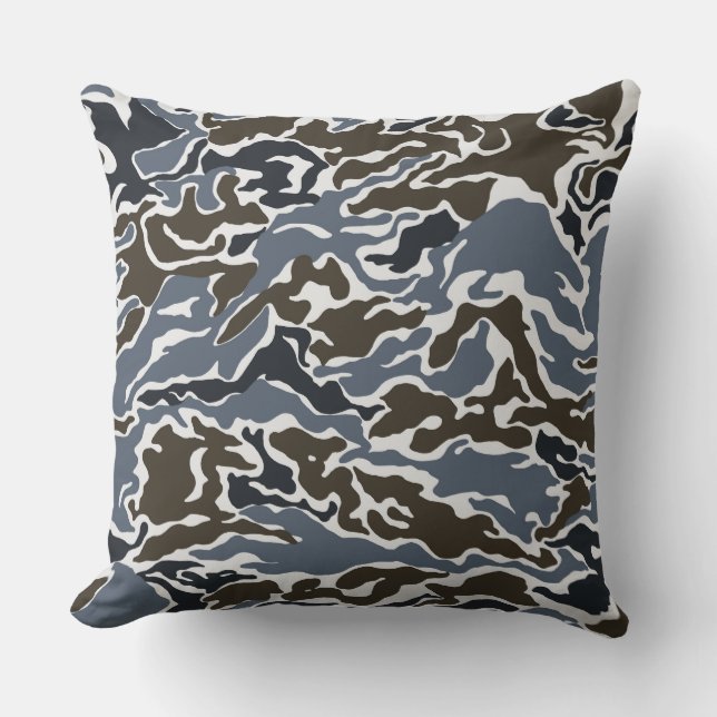 Grey and Brown Camo Throw Pillow (Front)