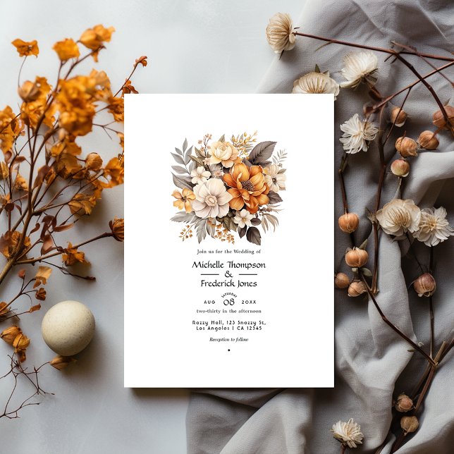 Grey and Brown Floral Wedding Invitation (Creator Uploaded)