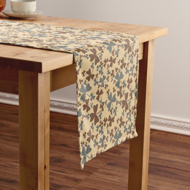 Grey and Brown Shamrock Pattern Short Table Runner (In Situ)